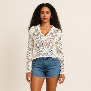April Cornell Crochet Hooded Top